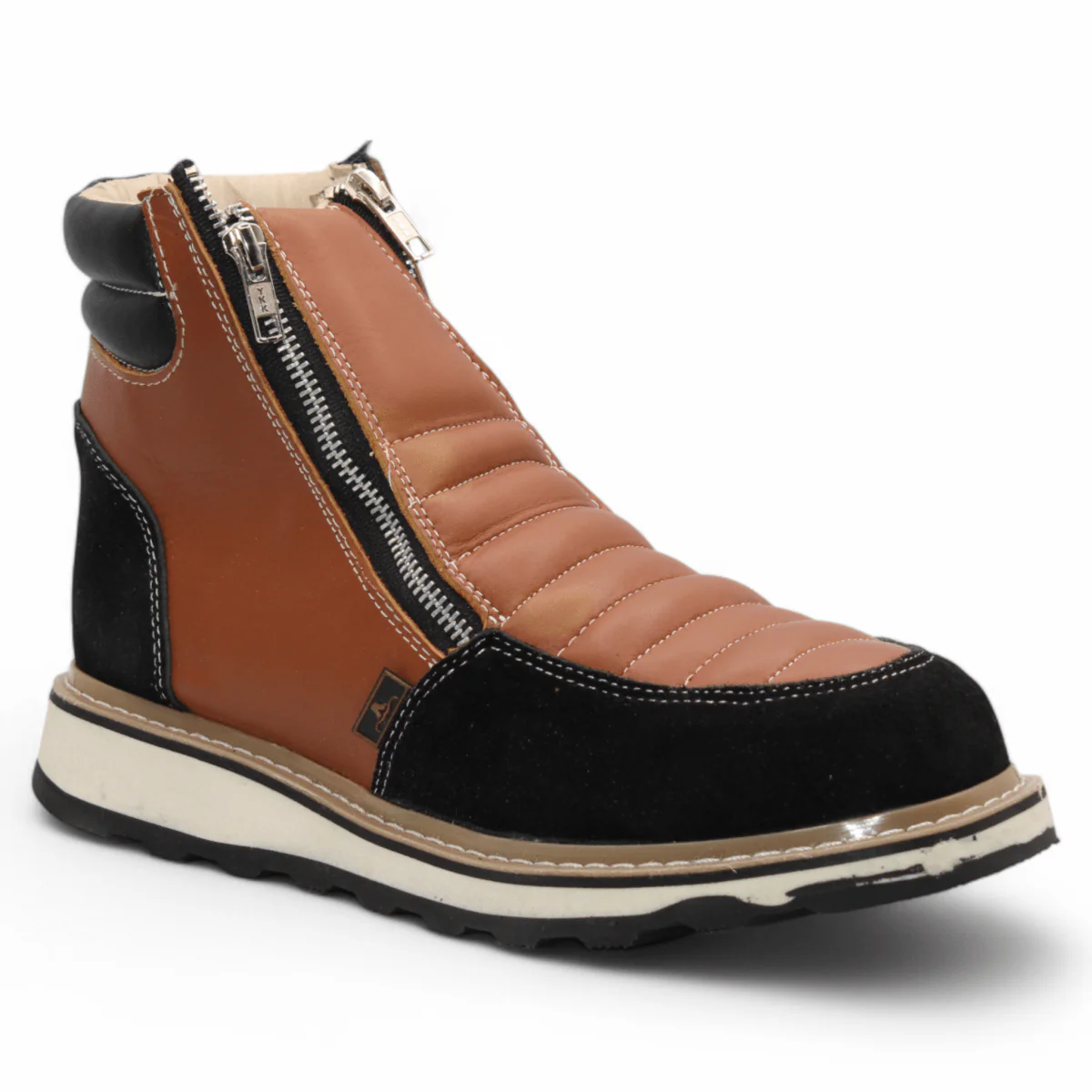 Zapato de Trabajo para Hombre de Piel Crazy Color Honey-Black con Doble Cierre Punta Redonda – Hooch Boots H40651 - Imagen 3