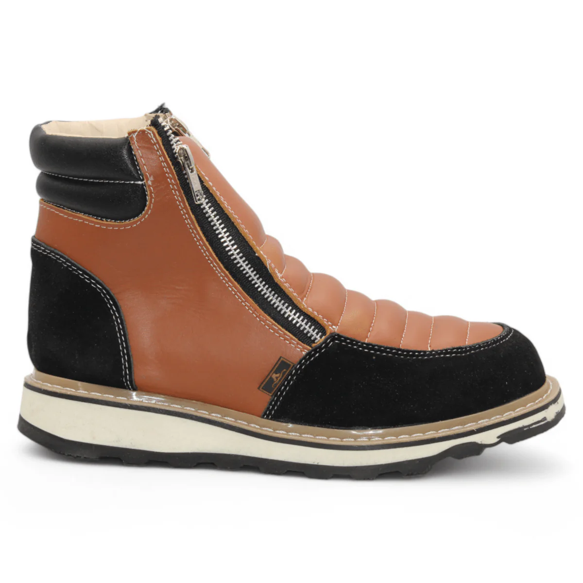 Zapato de Trabajo para Hombre de Piel Crazy Color Honey-Black con Doble Cierre Punta Redonda – Hooch Boots H40651 - Imagen 4