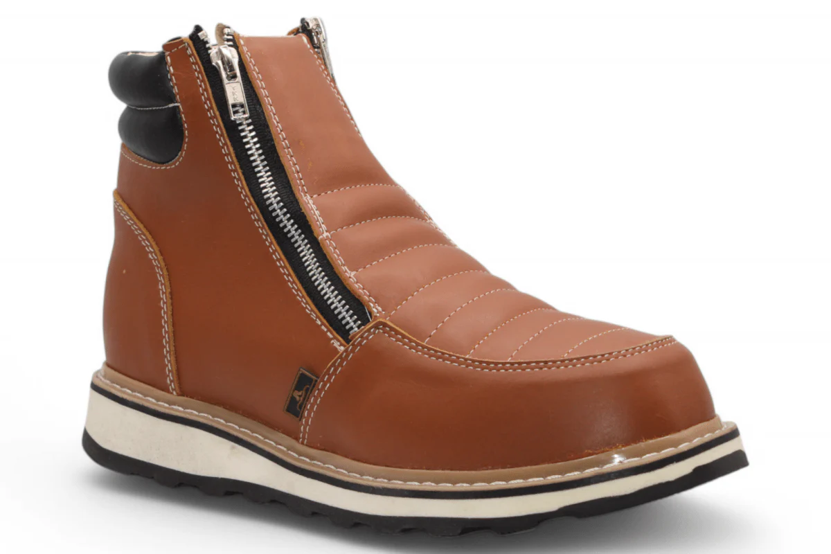 Zapato de Trabajo para Hombre de Piel Crazy Color Honey con Doble Cierre Punta Redonda – Hooch Boots H40351 - Imagen 3