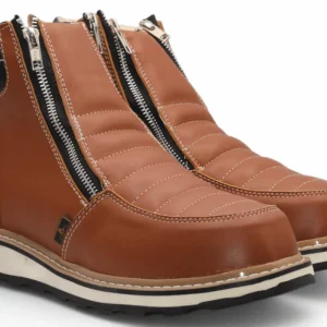 Zapato de Trabajo para Hombre de Piel Crazy Color Honey con Doble Cierre Punta Redonda – Hooch Boots H40351