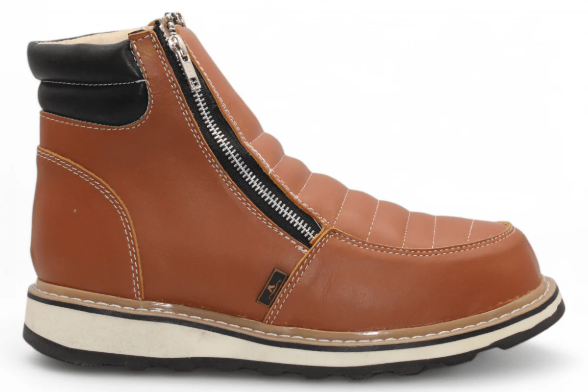 Zapato de Trabajo para Hombre de Piel Crazy Color Honey con Doble Cierre Punta Redonda – Hooch Boots H40351 - Imagen 4