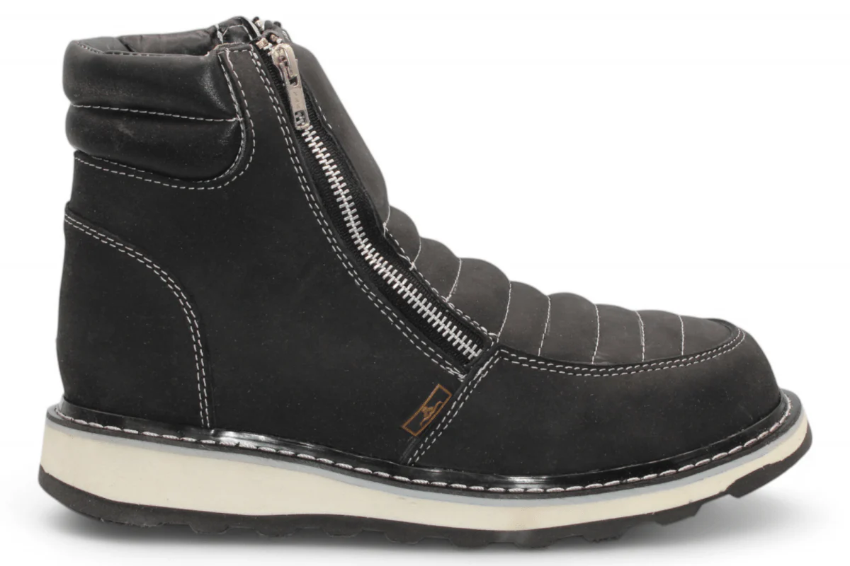 Zapato de Trabajo para Hombre de Piel Crazy con Doble Cierre Color Negro Punta Redonda – Hooch Boots H40605 - Imagen 4
