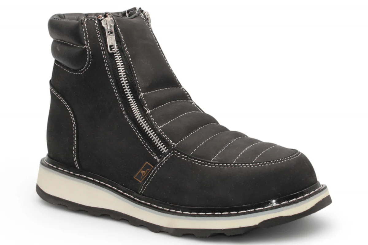 Zapato de Trabajo para Hombre de Piel Crazy con Doble Cierre Color Negro Punta Redonda – Hooch Boots H40605 - Imagen 3