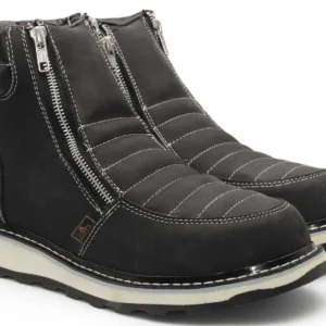 Zapato de Trabajo para Hombre de Piel Crazy con Doble Cierre Color Negro Punta Redonda – Hooch Boots H40605