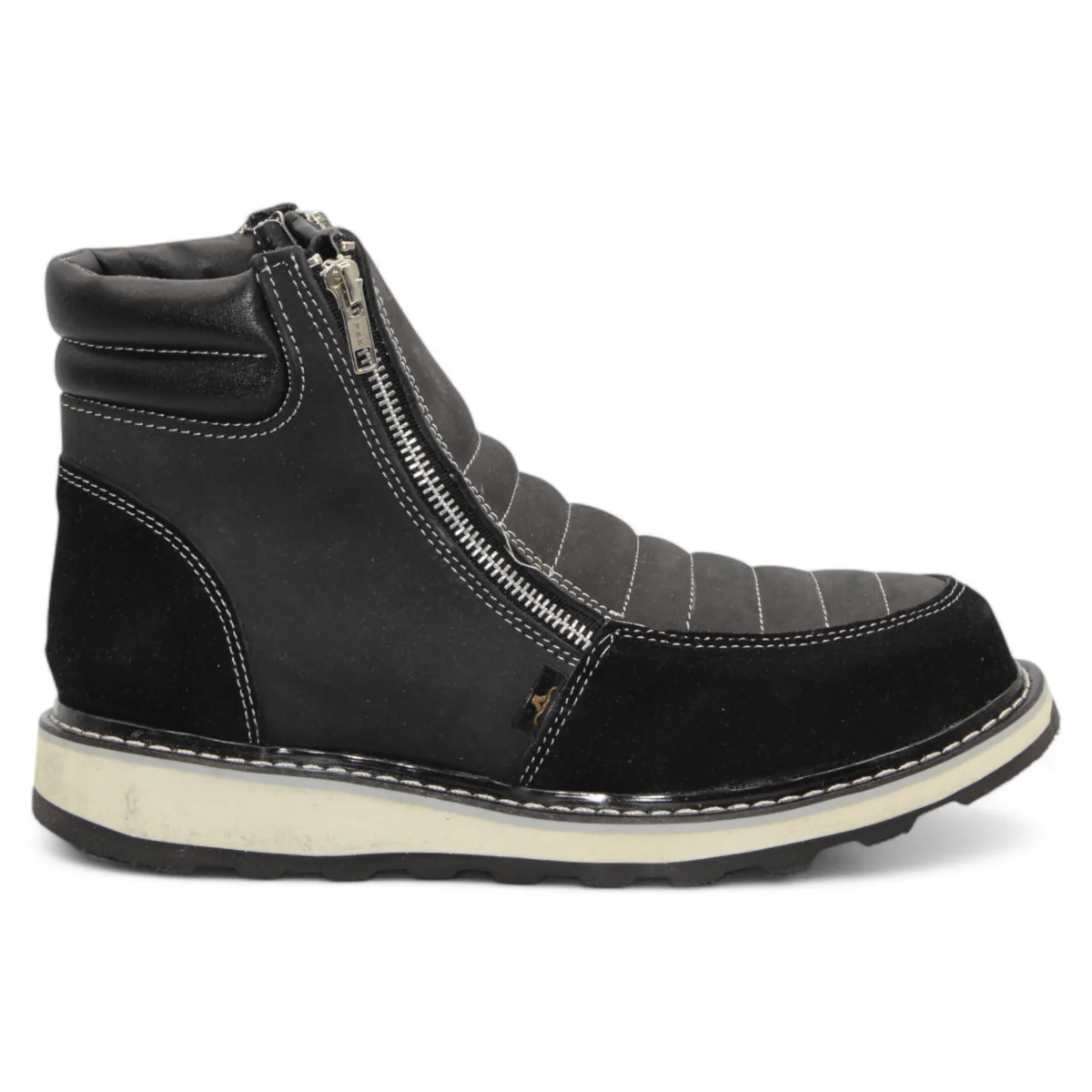 Zapato de Trabajo para Hombre de Piel Crazy con Doble Cierre Punta Redonda Color Negro – Hooch Boots H40205 - Imagen 4