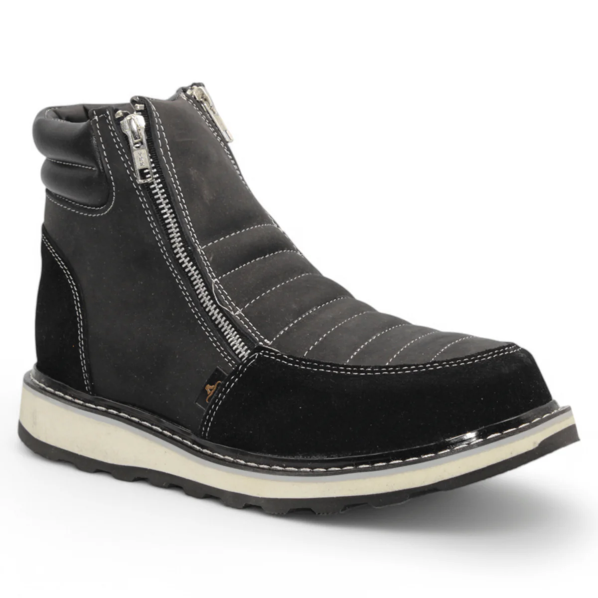 Zapato de Trabajo para Hombre de Piel Crazy con Doble Cierre Punta Redonda Color Negro – Hooch Boots H40205 - Imagen 3