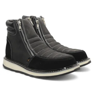 Zapato de Trabajo para Hombre de Piel Crazy con Doble Cierre Punta Redonda Color Negro – Hooch Boots H40205