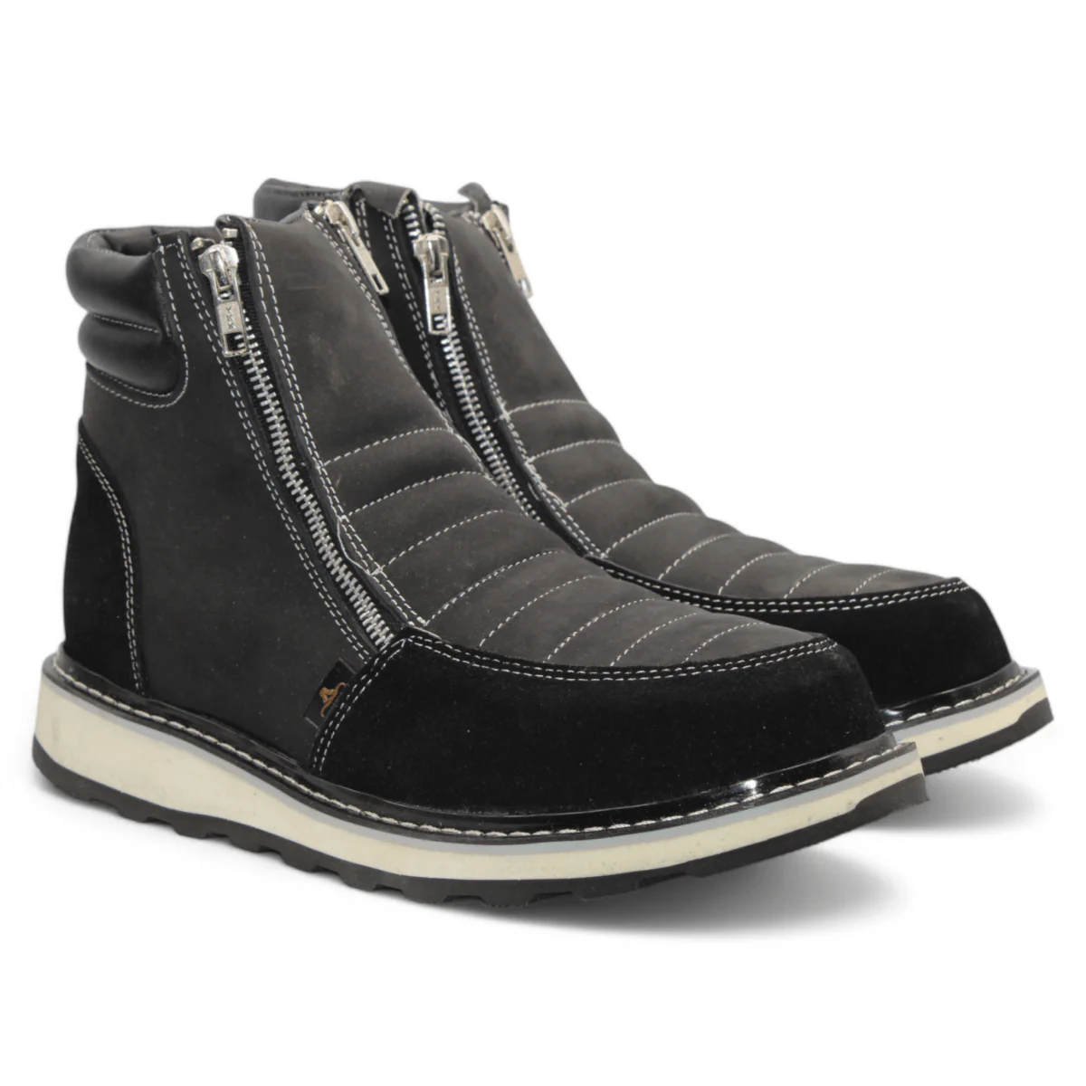 Zapato de Trabajo para Hombre de Piel Crazy con Doble Cierre Punta Redonda Color Negro – Hooch Boots H40205 - Imagen 2