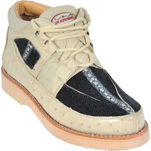 Zapatos Casuales de Mantarraya con Avestruz Original Color Negro y Hueso - Los Altos Boots