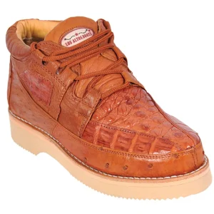 Zapatos Casuales de Cocodrilo Caiman con Avestruz Original Color Cognac - Los Altos Boots