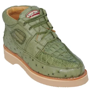 Zapatos Casuales de Cocodrilo Caiman con Avestruz Original Color Verde Militar - Los Altos Boots
