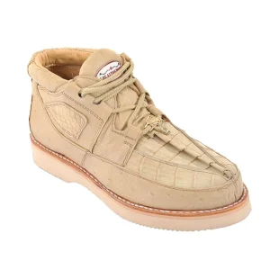 Zapatos Casuales de Cocodrilo Caiman con Panza Avestruz Original Color Arena - Los Altos Boots